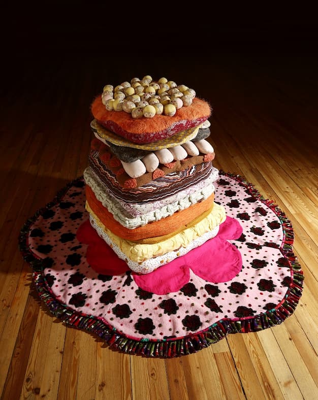 | 幸福米糕塔，2014，布料、化纖棉，90×182×182 cm