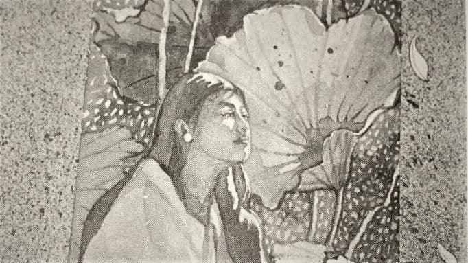 在新詩眾多寫荷的作品中，這首〈荷花〉頗具理性色彩，當中有「知道什麼是女性主義，她想」（頁45），為新詩插畫（局部）。圖 / 攝自寂寞外傳