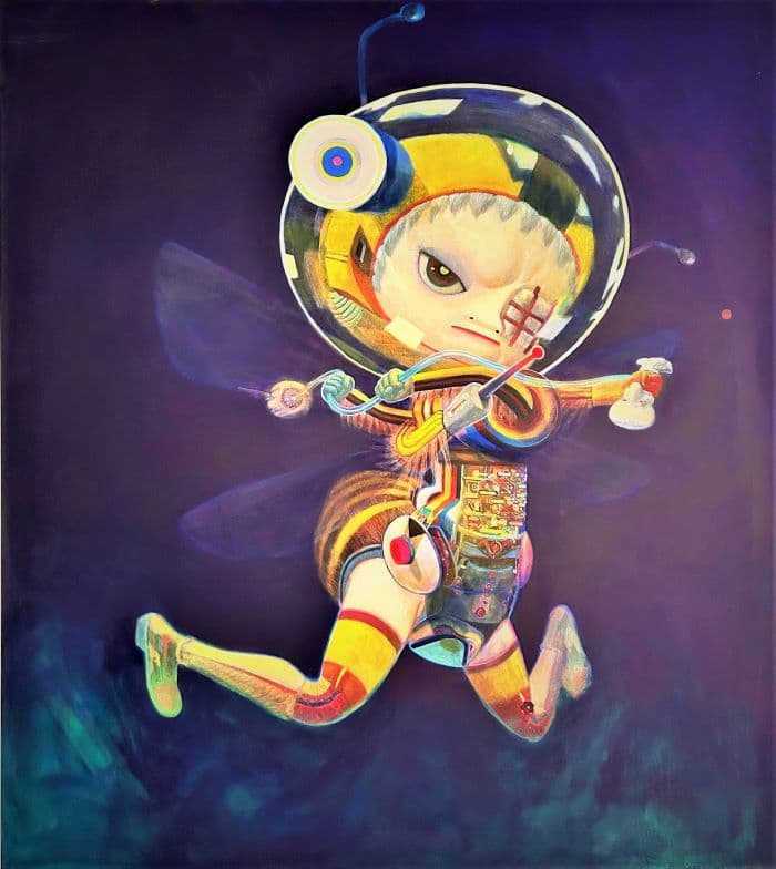 |紅膠囊，2021，創治郎，234x207.5x5cm，專家級丙烯顏料、天然岩、岩彩純麻畫布。圖 / 藝星提供