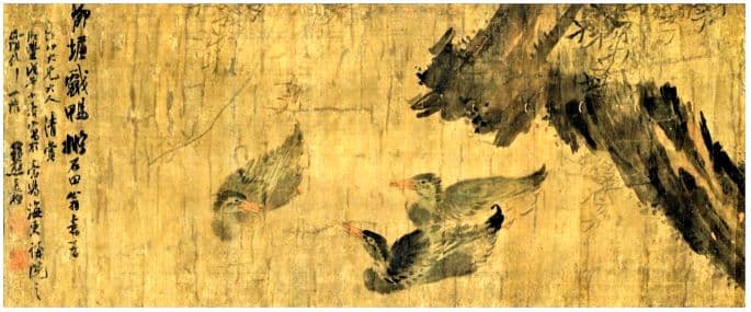 謝琯樵，〈柳塘戲鴨〉，咸豐八年（1858）作。圖 / 筆者自藏