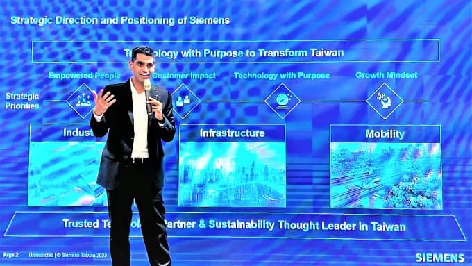 0823000 加雲聯網與西門子合辦ESG永續實踐與能源轉型研討會,台灣西門子數位工業總經理駱奎旭(Aditya Ramkrishna)開場致詞。 圖 / 策略風知識新聞網